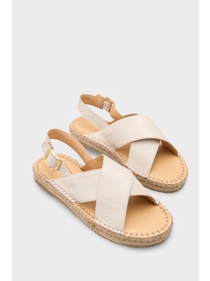 Capone Outfitters Lilian Hakiki Deri Espadril Tabanlı Kadın Sandalet