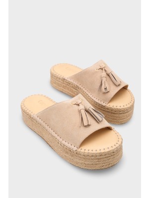 Capone Outfitters Karon Hakiki Deri Süet Espadril Tabanlı Kadın Terlik
