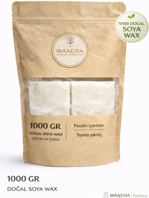 Waxera %100 Doğal Soya Wax 1000 gr – Blok Form | Parafin Içermez | Temiz Yanış | Mum Yapımı Için Ideal