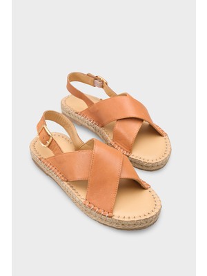 Capone Outfitters Lilian Hakiki Deri Espadril Tabanlı Kadın Sandalet