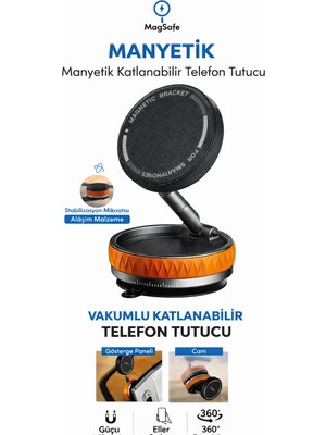 Manyetik Telefon Tutucu Magsafe Uyumlu Vakumlu Araç Içi Telefon Standı Cam Torpido Uyumlu