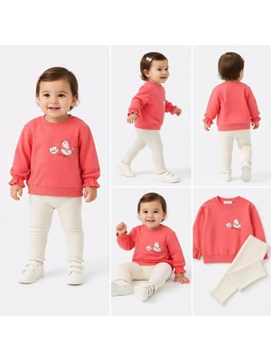 Bemy Store 6/24 Ay Kuş Baskılı Taytlı Penye Bebek Takımı