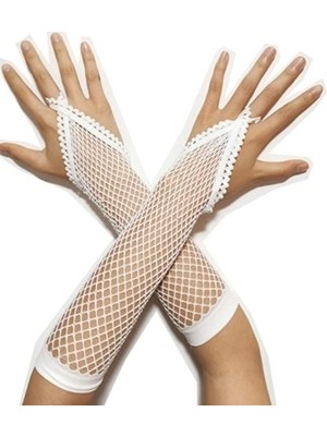 Zayka Mey Ithalat® Beyaz Renk Parmak Arası File Örgü Eldiven 26 cm