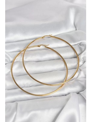 LTG Nova Çelik Gold Renk 80 mm Kadın Halka Küpe - TJ-BKP11688