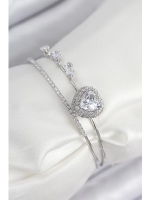 LTG Nova Pirinç Zirkon Taşlı Model Gümüş Renk Kadın Bileklik - TJ-BB7856