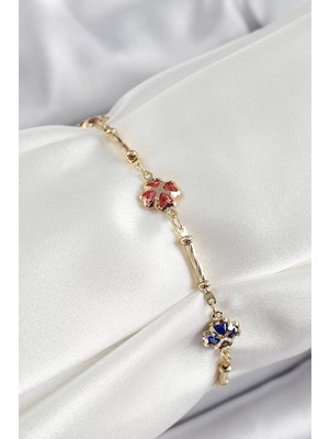 LTG Nova Pirinç Gold Renk Karışık Renk Yonca Zirkon Taşlı Kadın Bileklik - TJ-BB7056