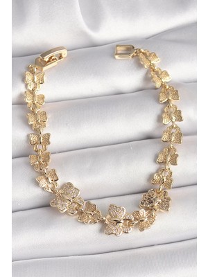 LTG Nova Pirinç Gold Renk Zirkon Taşlı Model Zincir Kadın Bileklik - TJ-BB6834