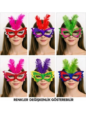 Zayka Mey Ithalat® Tüylü Renkli Karton Parti Maskesi - 6 Renk