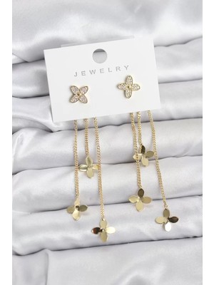 LTG Nova Lotus Model Gold Renk Pirinç Sallantılı Kadın Küpe - TJ-BKP11461