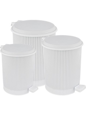 PremiumPort 3'lü Beyaz Nostalji Pedallı Çöp Kovası Seti, 20L, 11L ve 6l