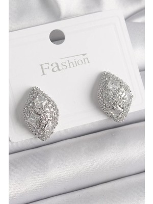 LTG Nova Pirinç Gümüş Renk Zirkon Taş Işlemeli Damla Model Kadın Küpe - TJ-BKP9863