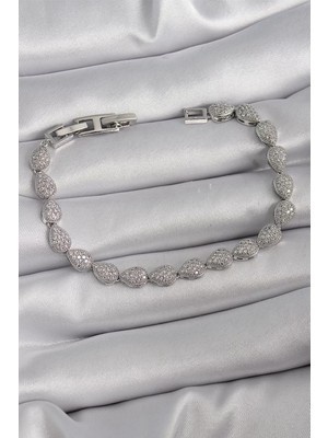 LTG Nova Pirinç Gümüş Renk Zirkon Taşlı Damla Model Vip Seri Kadın Bileklik - TJ-BB6486