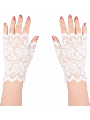 Zayka Mey Ithalat® Beyaz Dantel Parmaksız Kısa Eldiven