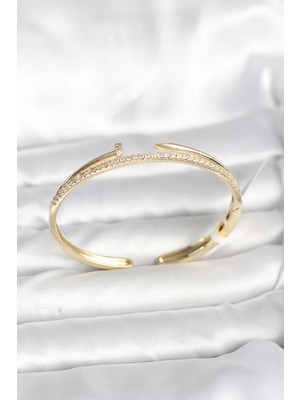 LTG Nova Pirinç Gold Renk Zirkon Taşlı Çivi Model Kadın Kelepçe Bileklik - TJ-BB8090