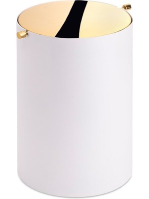 PremiumPort Banyo Çöp Kovası, Beyaz ve Gold, 3 Lt, 253X175X175 mm