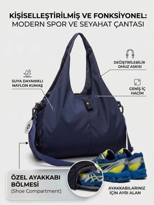 Özbience Geniş Hacimli Kadın Spor ve Seyahat Çantası, Su Geçirmez Naylon, Ayakkabı Bölmeli