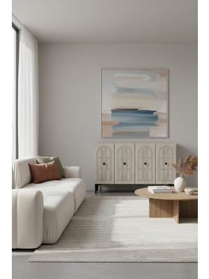 Ceneyra KA1218BT WİNDO120 Konsol, Kahve Köşesi ve Tv Sehpası, Çok Amaçlı Dolap 120CM Beyaz-Traverten