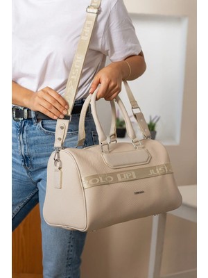 Özbience Yeni Sezon Kadın Büyük Boy Lakos Kumaş Silindir El ve Omuz Çantası