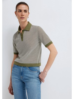 Mavi Çizgili Yeşil Polo Tişört 1614310-91729