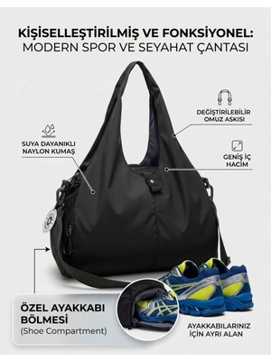 Özbience Geniş Hacimli Kadın Spor ve Seyahat Çantası, Su Geçirmez Naylon, Ayakkabılı
