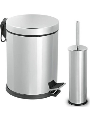 PremiumPort 5 Lt Micro Pedallı Çöp Kovası ve Micro Wc Fırçalık, Şık Paslanmaz Krom