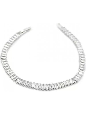 Pileli Store Baget Taşlı Su Yolu Bileklik - Gümüş