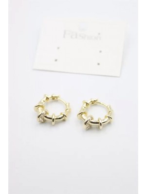 Pileli Store Taşlı Halka Küpe - Altın