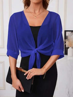 Pileli Store Pilelistore- Kadın Truvakar Kol Önden Bağlamalı Kısa Şifon Bolero Ceket