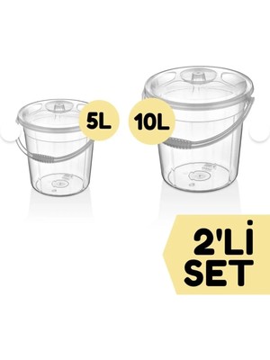 PremiumPort Şeffaf Temizlik Kovası Seti 5 ve 10 Litre, Pratik ve Dayanıklı