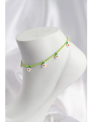 İsingir Shopping Yeşil Renk Boncuklu Papatya Motifli Halhal