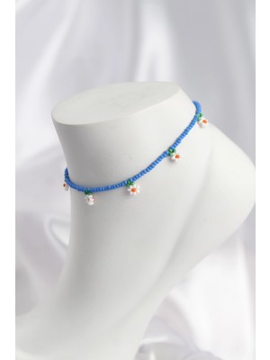 İsingir Shopping Buz Mavisi Renk Boncuklu Papatya Motifli Halhal