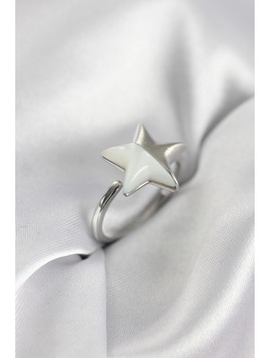 Najmaddin Mey Ithalat® Gümüş Renk Sedefli Yıldız Model Kadın Yüzük Mey Ithalat Najmaddin