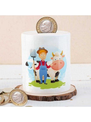 Asilmeydan Mutlu Inek ve Çiftçi Adam Baskılı Para Birikim KUMBARASI-12750