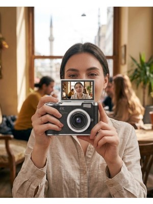 TeknoKesgin Kesgin Market® 48 Mp Kompakt Dijital Kamera 4K Video 8x Zoom ve Flip Ekran Selfie Vlog Uyumlu Tekn