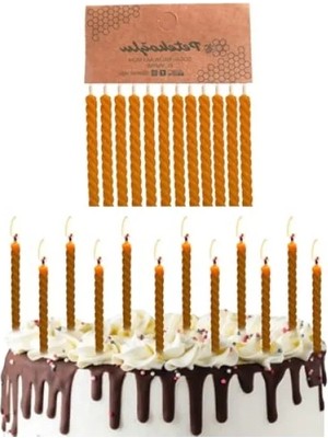MarkEntegra El Yapımı Doğal Balmumu Mum Seti - 12 Adet, Küçük Pasta Mumları (Sarı)