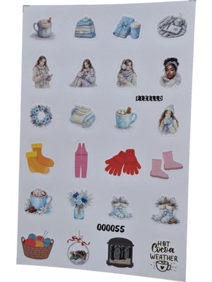 Fizello Kış Temalı Sticker Seti - 24 Adet Etiket - Folyo Kesim