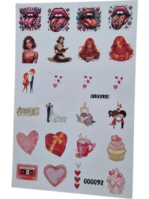 Fizello Aşk ve Sevgili Temalı Sticker Seti - 24 Adet Etiket - Folyo Kesim