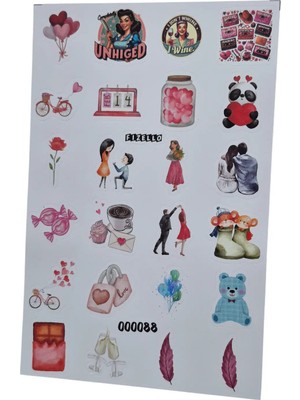 Fizello Aşk ve Sevgili Temalı Sticker Seti - 24 Adet Etiket - Folyo Kesim