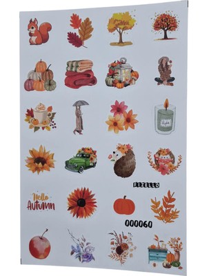 Fizello Sonbahar Temalı Sticker Seti - 24 Adet Etiket - Folyo Kesim