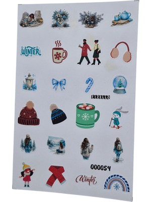 Fizello Kış Temalı Sticker Seti - 24 Adet Etiket - Folyo Kesim