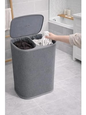 MarkEntegra Gri Kapaklı 90L Katlanabilir Kirli Çamaşır Sepeti