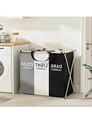 MarkEntegra 3 Bölmeli Katlanabilir Çamaşır Sepeti, Dayanıklı ve Şık Tasarım