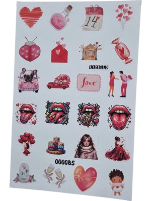 Fizello Aşk ve Sevgili Temalı Sticker Seti - 24 Adet Etiket - Folyo Kesim