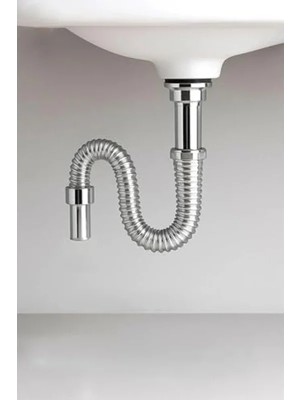 MarkEntegra 80 cm Uzunlukta Krom Körüklü Lavabo Gider Borusu, Esnek Metal Yapı