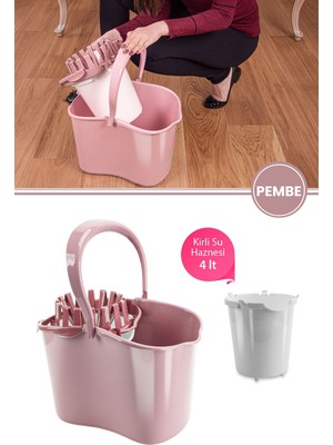 PremiumPort Pembe Temizlik Kovası ve Standart Yer Zemin Mop Su Haznesi F059