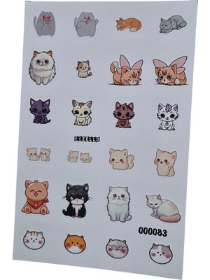 Fizello Sevimli Kediler Temalı Sticker Seti - 24 Adet Etiket - Folyo Kesim