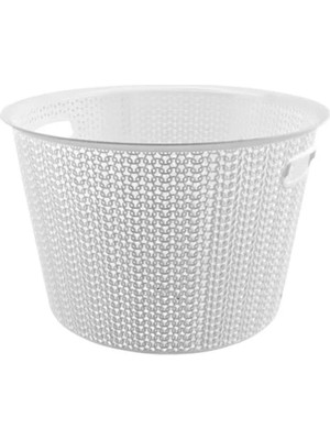 MarkEntegra Yuvarlak Örgü Desenli Beyaz Çamaşır Sepeti, Dekoratif Tasarım