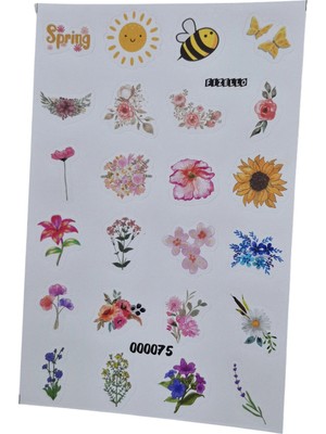 Fizello Ilkbahar ve Çiçek Temalı Sticker Seti - 24 Adet Etiket - Folyo Kesim