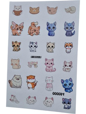 Fizello Sevimli Kediler Temalı Sticker Seti - 24 Adet Etiket - Folyo Kesim