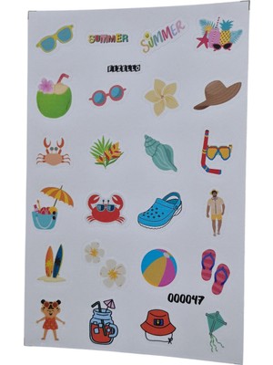 Fizello Yaz Temalı Sticker Seti - 24 Adet Etiket - Folyo Kesim